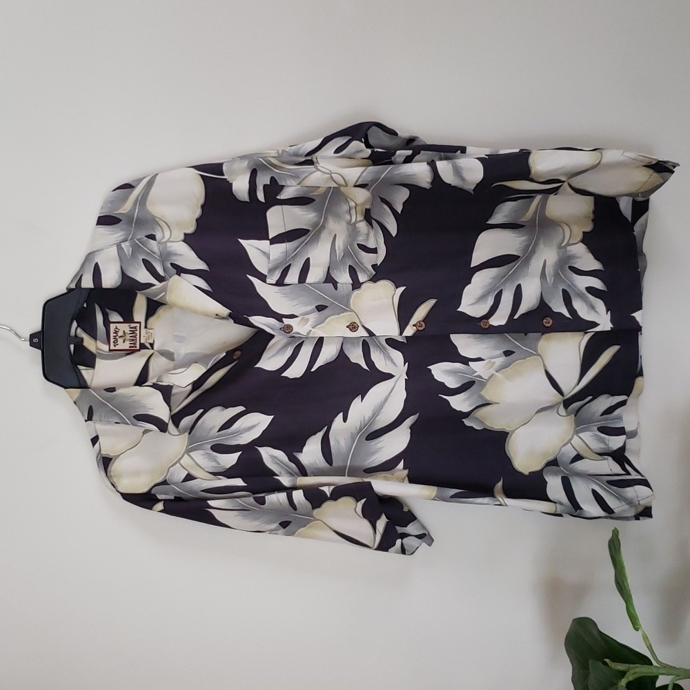 Tommy Bahama tropical floral print silk button up shirt, men's size large